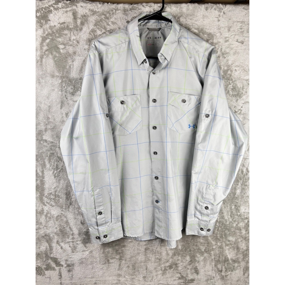 Under Armour HeatGear Loose Button Up Grid Shirt Long Sleeve Men's M Performance